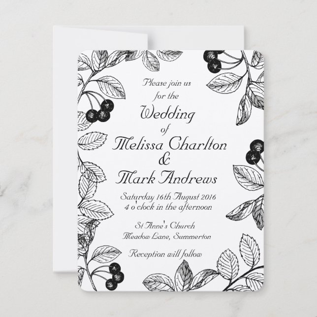 Invitación Black and White Dahlia Elegant Rustic Custom (Anverso)