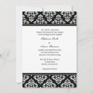 Invitación Black and White Damask Wedding Invitation