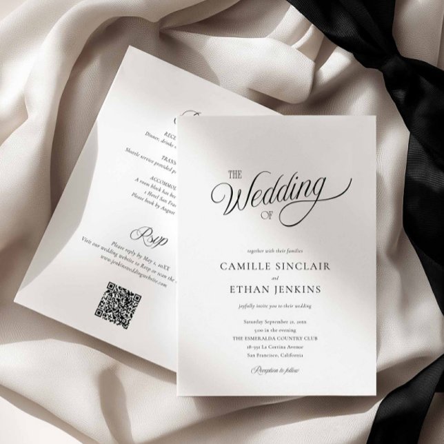 Invitación Black and White Elegant All in One Wedding (The Wedding Black and White all in one Invitation)