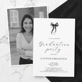 Invitación Black and White Elegant Bow Photo Graduation Party