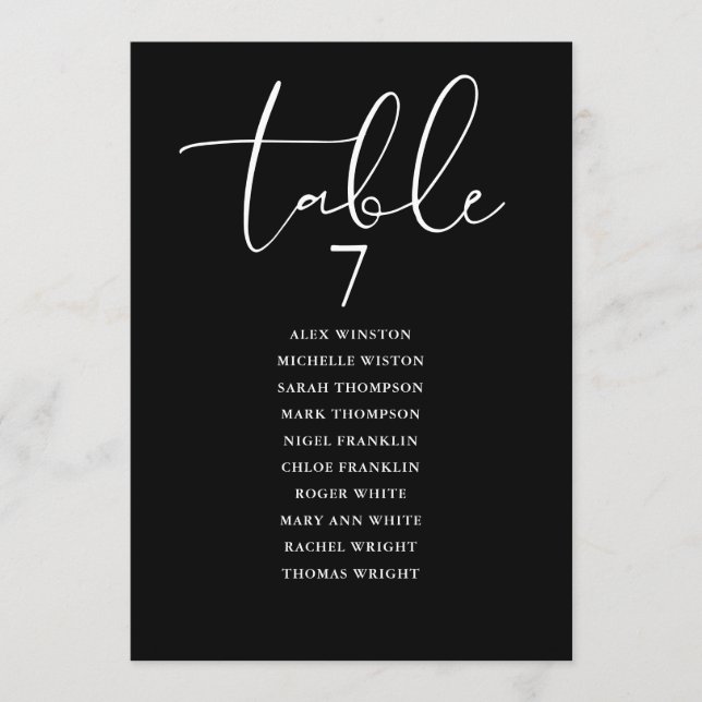 Invitación Black And White Elegant Seating Plan Table Number (Anverso)