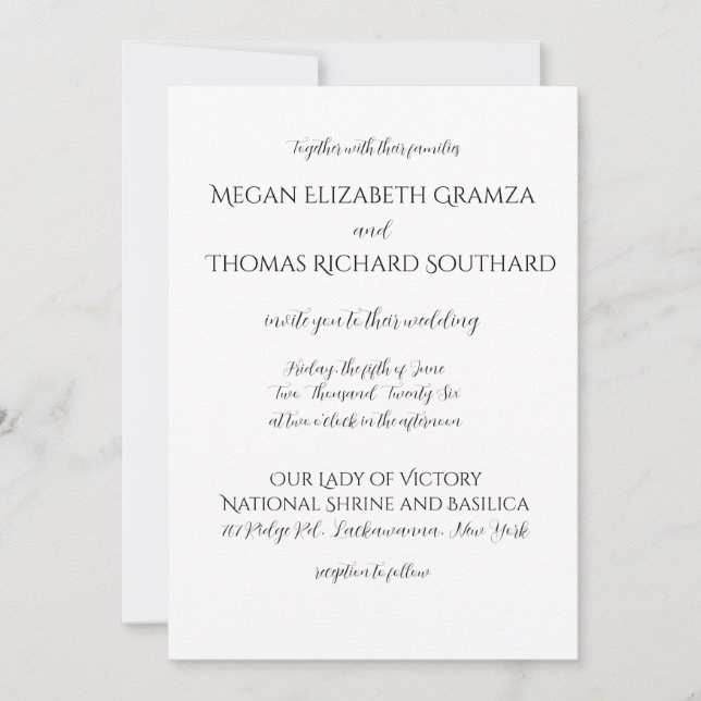 Invitación Black and White Elegant Simplicity Wedding Invite (Anverso)