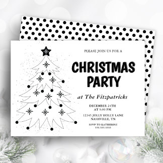 Invitación Black and White Festive Tree Christmas Party