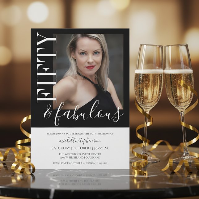 Invitación Black And White Fifty And Fabulous Photo  (Subido por el creador)