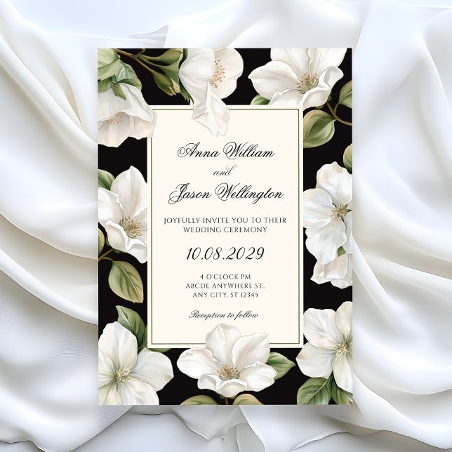 Invitación Black and white Floral elegant wedding (Subido por el creador)