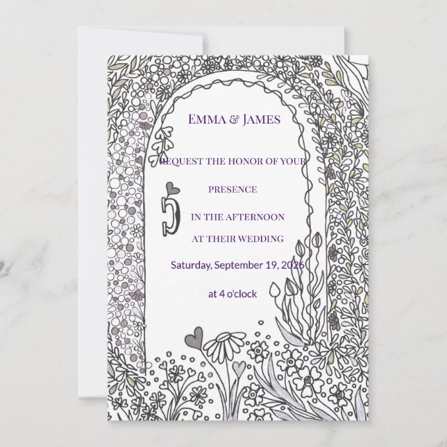 Invitación Black and White Floral Garden Door Wedding (Anverso)