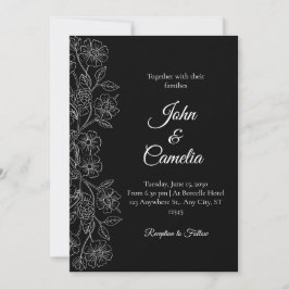 Invitación Black and White Floral Line Art Wedding