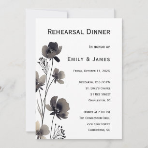 Invitación Black and White Floral Wedding