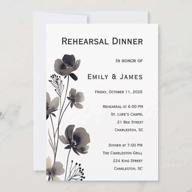 Invitación Black and White Floral Wedding (Anverso)