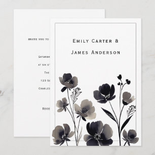 Invitación Black and White Floral Wedding