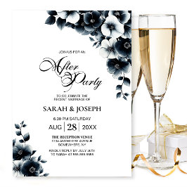 Invitación Black and White Floral Wedding After Party