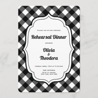 Invitación Black and White Gingam Rehearsal Dinner Invitation
