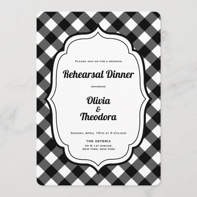 Invitación Black and White Gingam Rehearsal Dinner Invitation (Anverso)