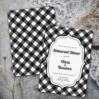 Invitación Black and White Gingam Rehearsal Dinner Invitation