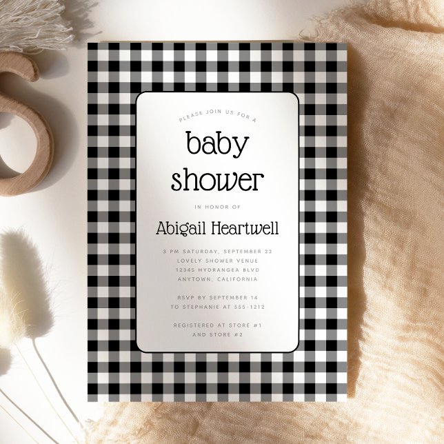 Invitación Black and White Gingham Check Baby Shower (Subido por el creador)