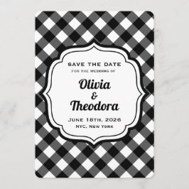 Invitación Black and White Gingham Save the Date Cards