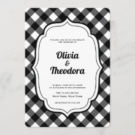 Invitación Black and White Gingham wedding invitation