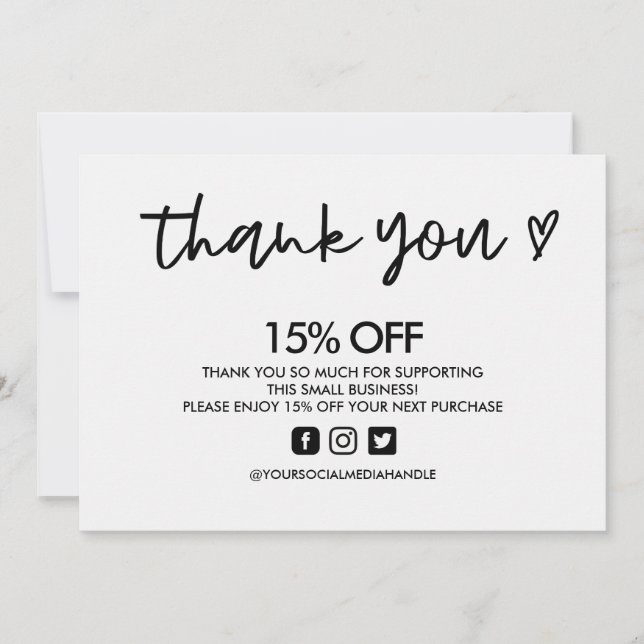 Invitación Black and White Gracias Heart Media Insert (Anverso)