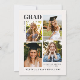 Invitación Black and White Grad Announcement With Photos