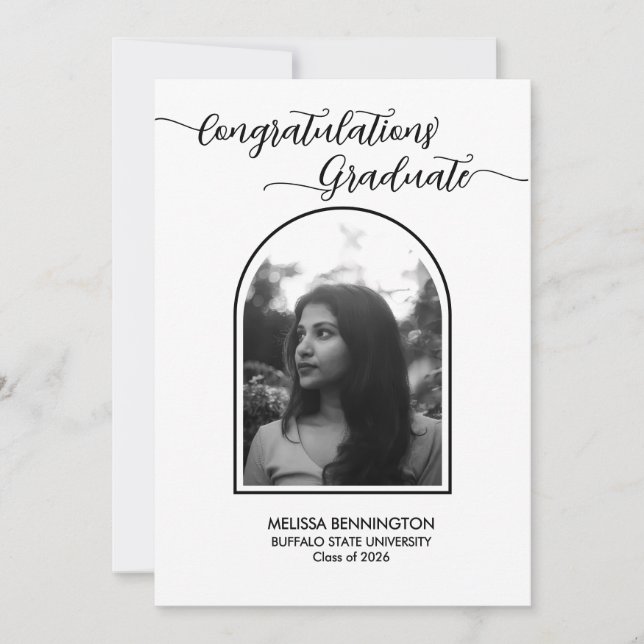 Invitación Black-and-white Grad Arched Photo Party Invitation (Anverso)