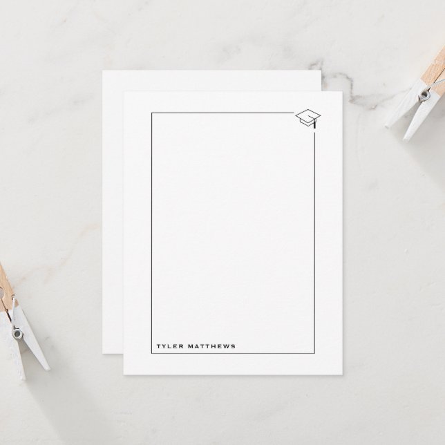 Invitación Black and White Grad Notecard (Anverso/Reverso In Situ)