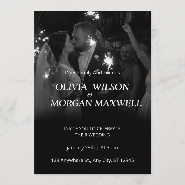 Invitación Black and White Gradient Wedding Invitation (Anverso)