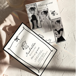 Invitación Black and White Hand Drawn Bow graduation