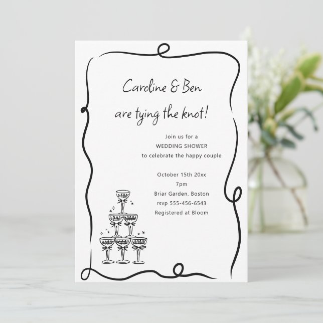 Invitación Black and White Handwritten Couple Wedding Shower (Anverso de pie)