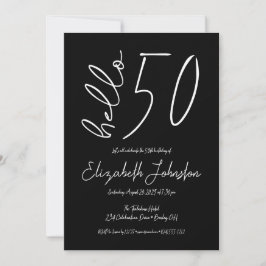 Invitación Black and White Hello 50 Fabulous Birthday Minimal