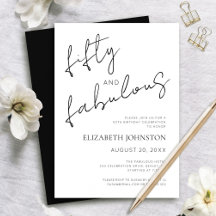 Black and White Minimal 50 and Fabulous Birthday