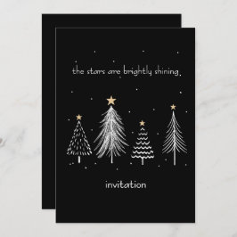 Invitación Black and White Modern Christmas Tree Gold Stars