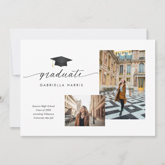 Invitación Black and White Modern Script Photo | 2 sided (Anverso)