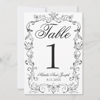 Invitación Black And White Old Money Wedding Table Number