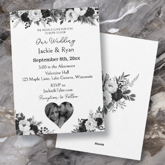 Invitación Black and White Photo Template Botanical Wedding