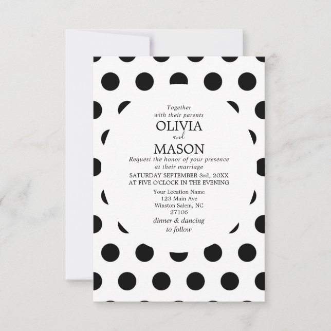 Invitación Black and White Polka Dot Wedding Invitation (Anverso)
