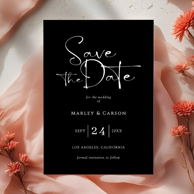 Invitación Black and White Script Save The Date Wedding (Subido por el creador)