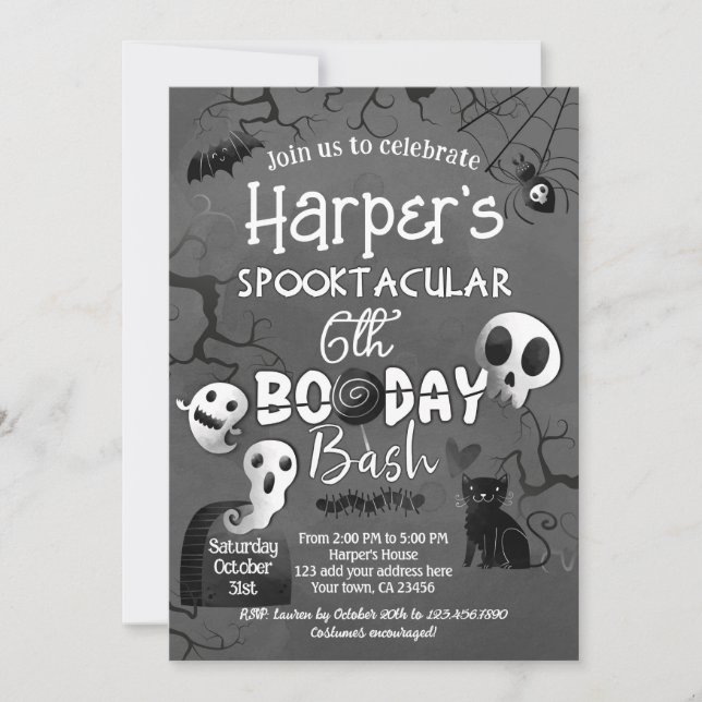Invitación Black and White Spooktacular Halloween (Anverso)