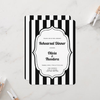 Invitación Black and White Stripe Rehearsal Dinner Invitation
