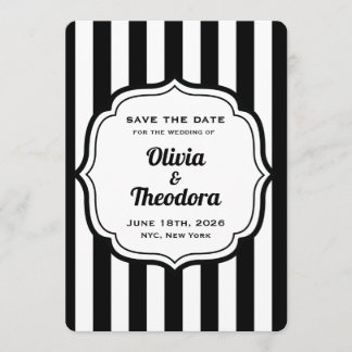 Invitación Black and White Stripe Save the Date Cards