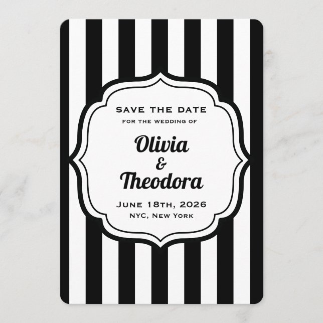Invitación Black and White Stripe Save the Date Cards (Anverso)