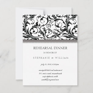 Invitación Black and White Swirl Rehearsal Dinner Card