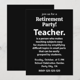 Invitación Black and White Teacher Retirement Party