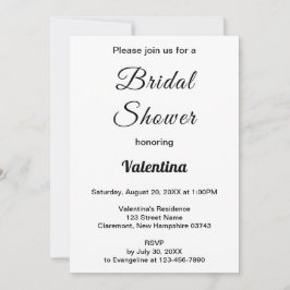 Invitación Black and White Typography Bridal Shower