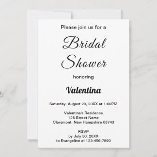 Invitación Black and White Typography Bridal Shower