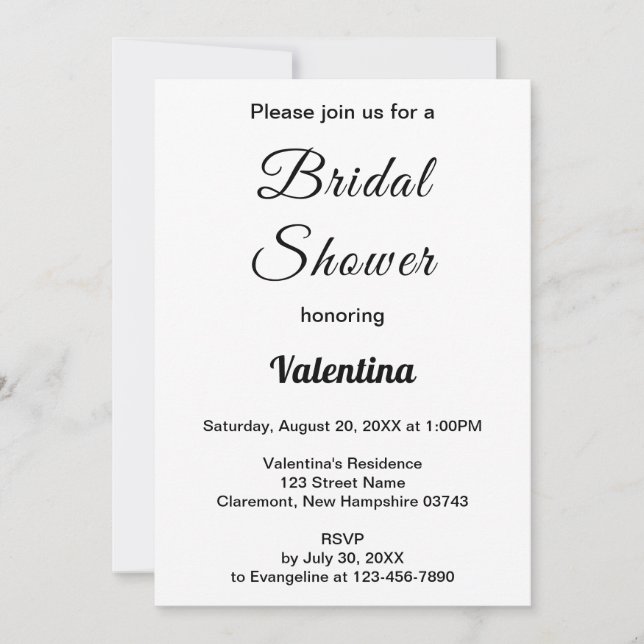 Invitación Black and White Typography Bridal Shower (Anverso)