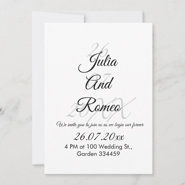 Invitación Black and White wedding invitation.  (Anverso)