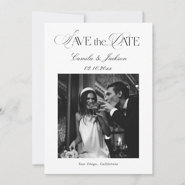 Invitación Black and White Wedding Save the Date (Anverso)