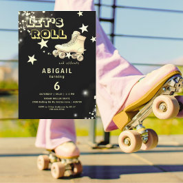 Invitación Black and Yellow Let's Roll Skating Birthday Party