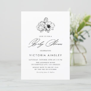 Invitación Black Anemone Modern Floral Baby Shower