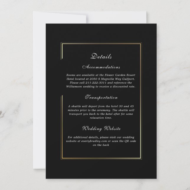 Invitación Black Background Gold Frame Detail Enclosure (Anverso)